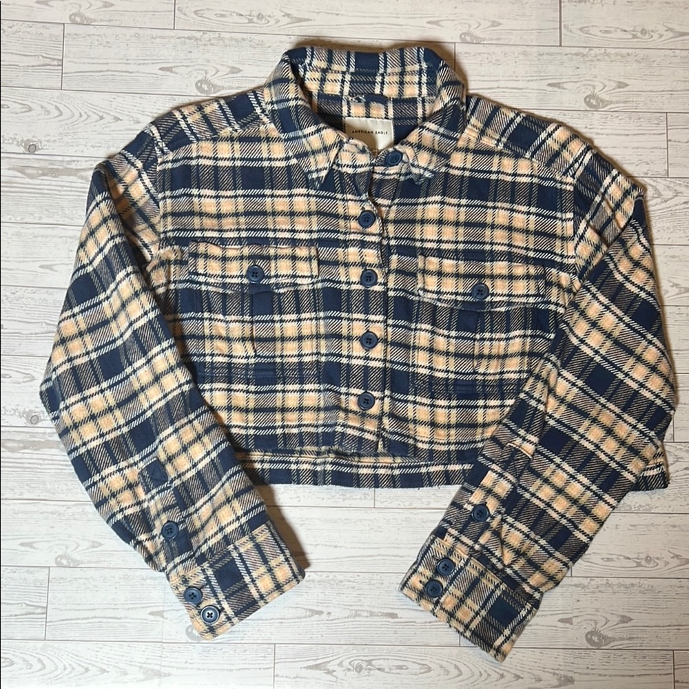 American Eagle Plaid Cropped Jacket Size S